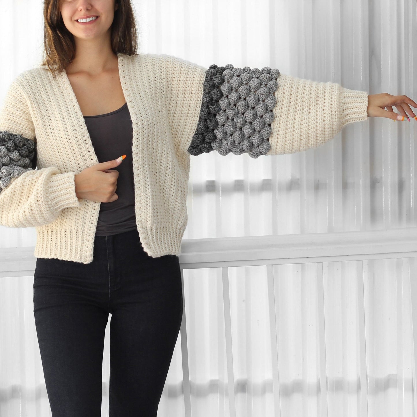 Fashionable Fluffy Arm Cardigan Crochet Pattern