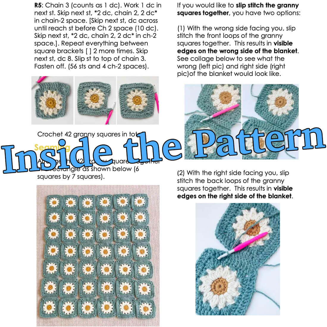 Granny Squares Daisy Blanket Crochet Pattern