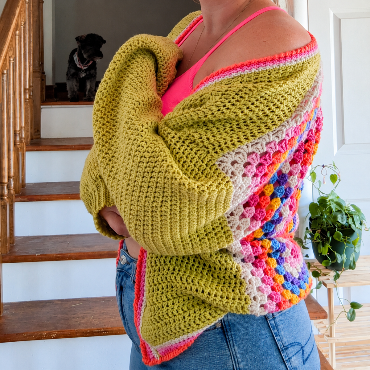 Rainbow Patch Granny Cardigan — sleeve and granny-square side detail