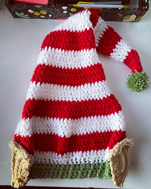 Full customer-made Christmas Elf Hat example with ears and optional colours