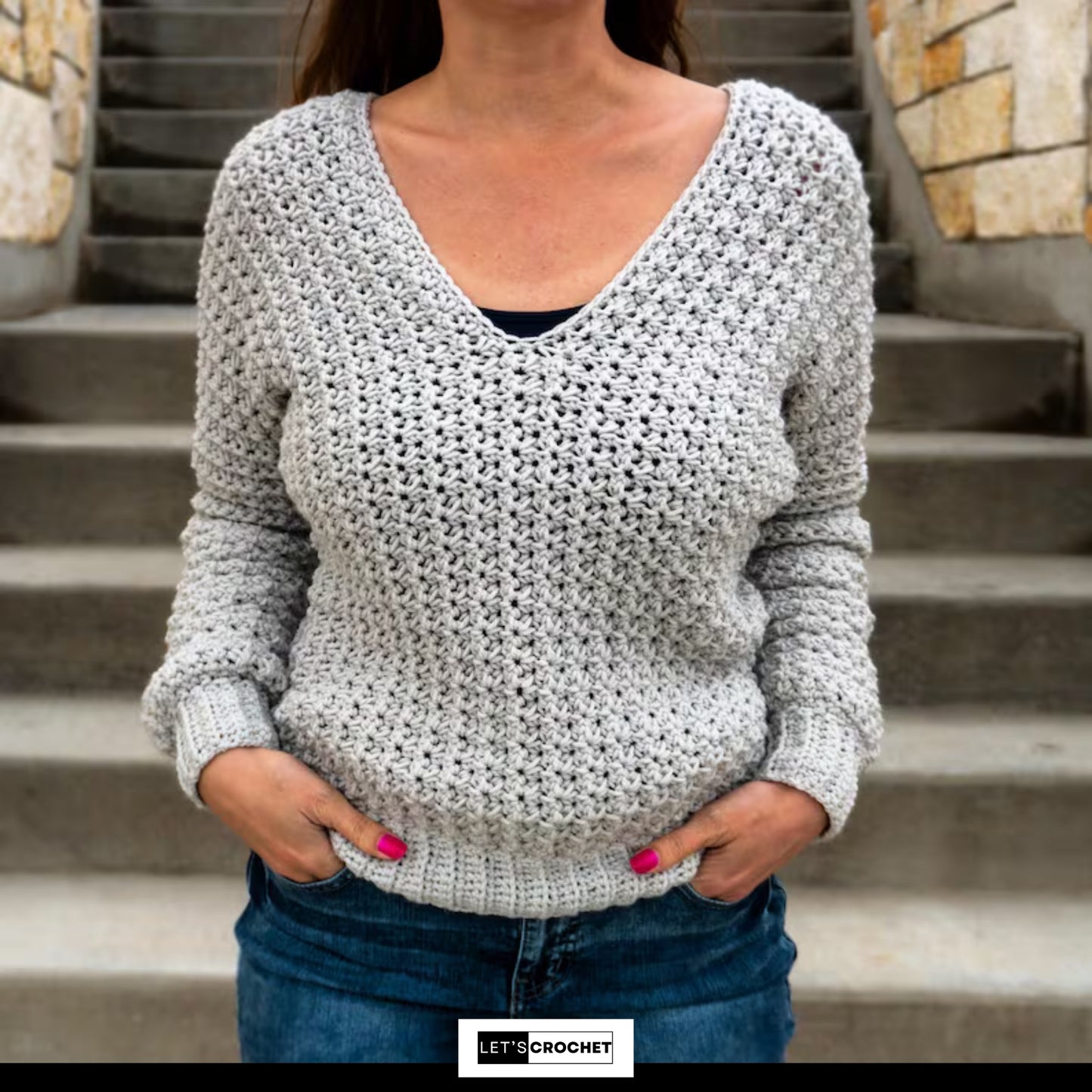 Classic Deep Neck Pullover Crochet Pattern