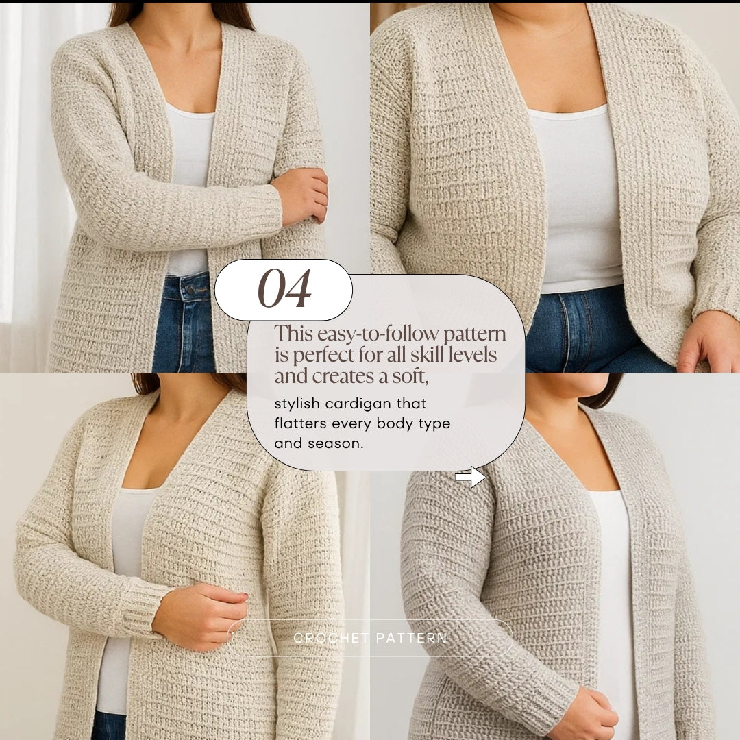 Beginners Cardigan Crochet Pattern - XS to 3XL Sizes