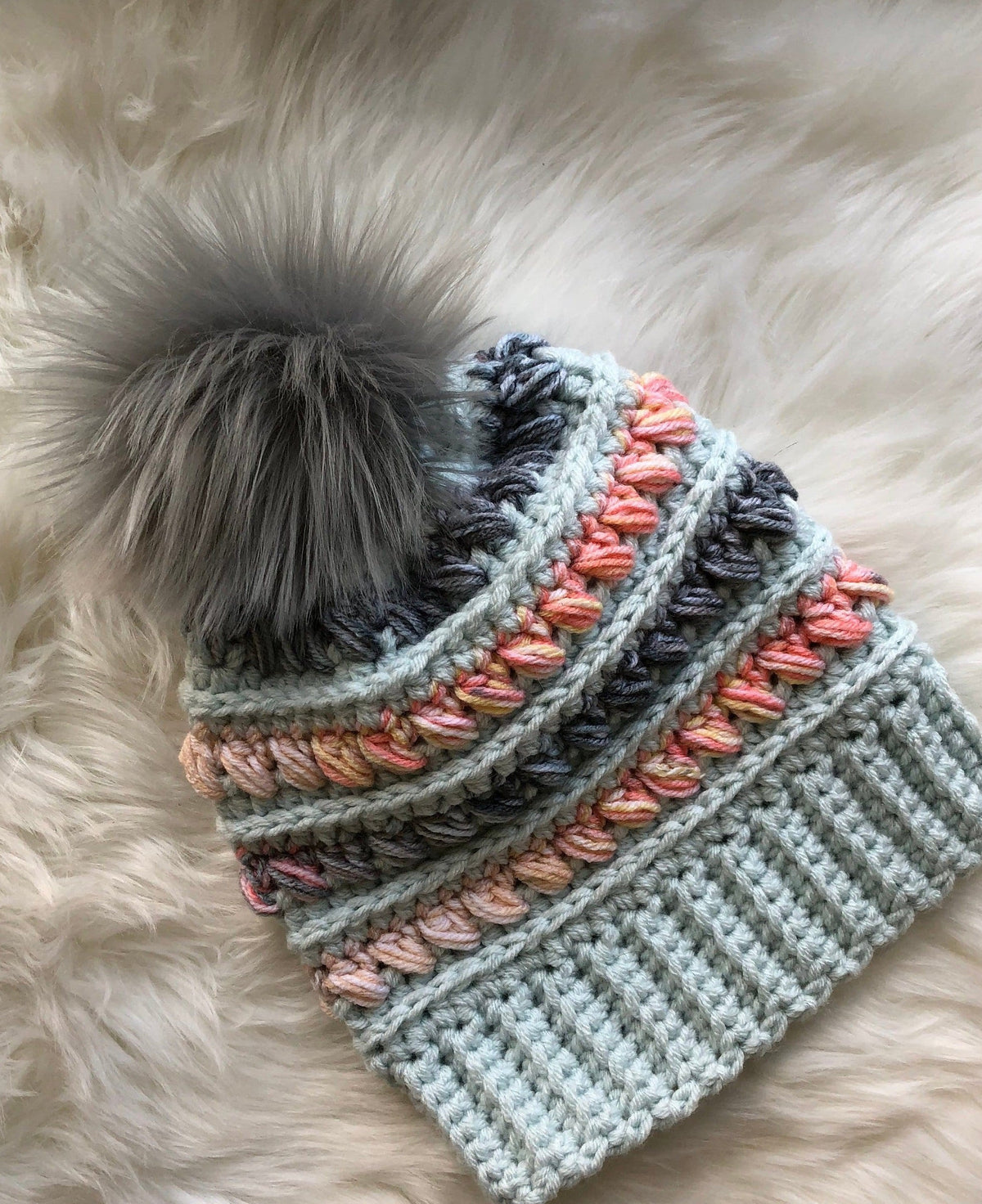 Cozy Ridge Stripe Beanie finished crochet detail