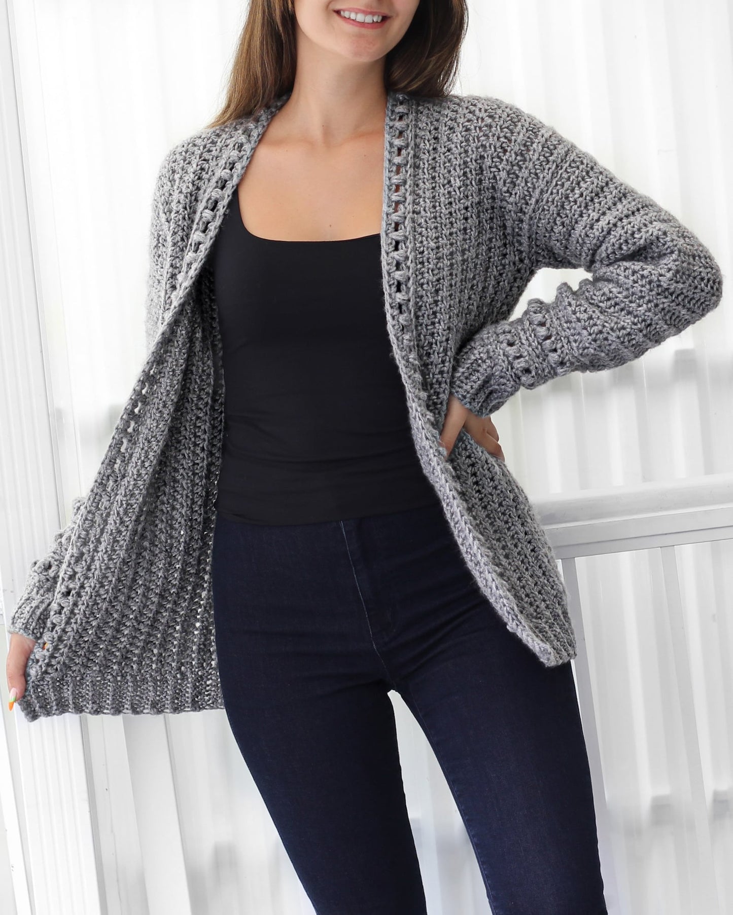 Bobble Texture Cardigan Crochet Pattern - XS to 3XL Sizes