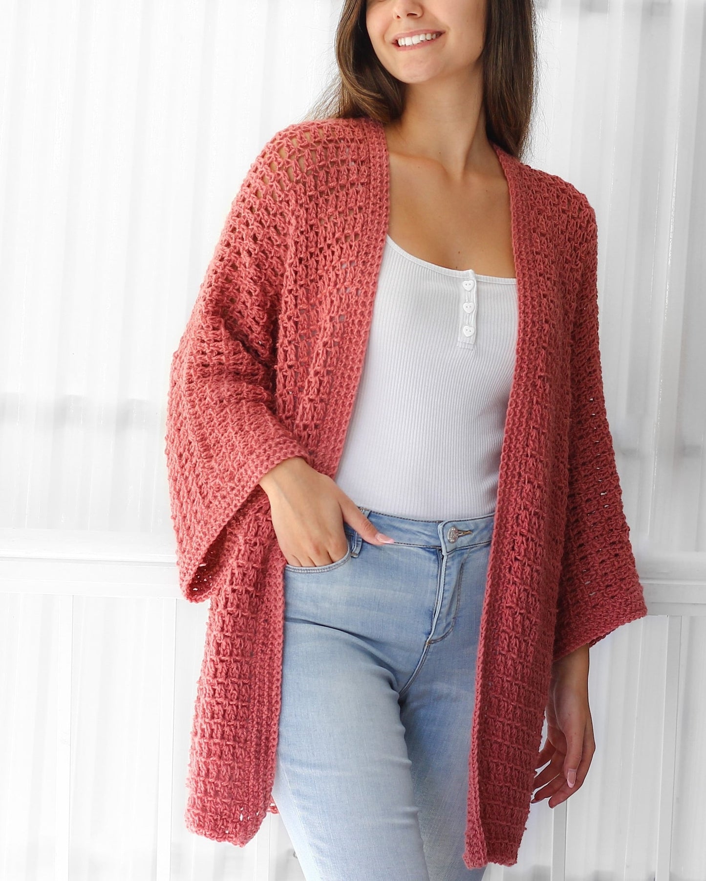 Lacy Texture Cardigan Crochet Pattern - XS to 3XL Sizes