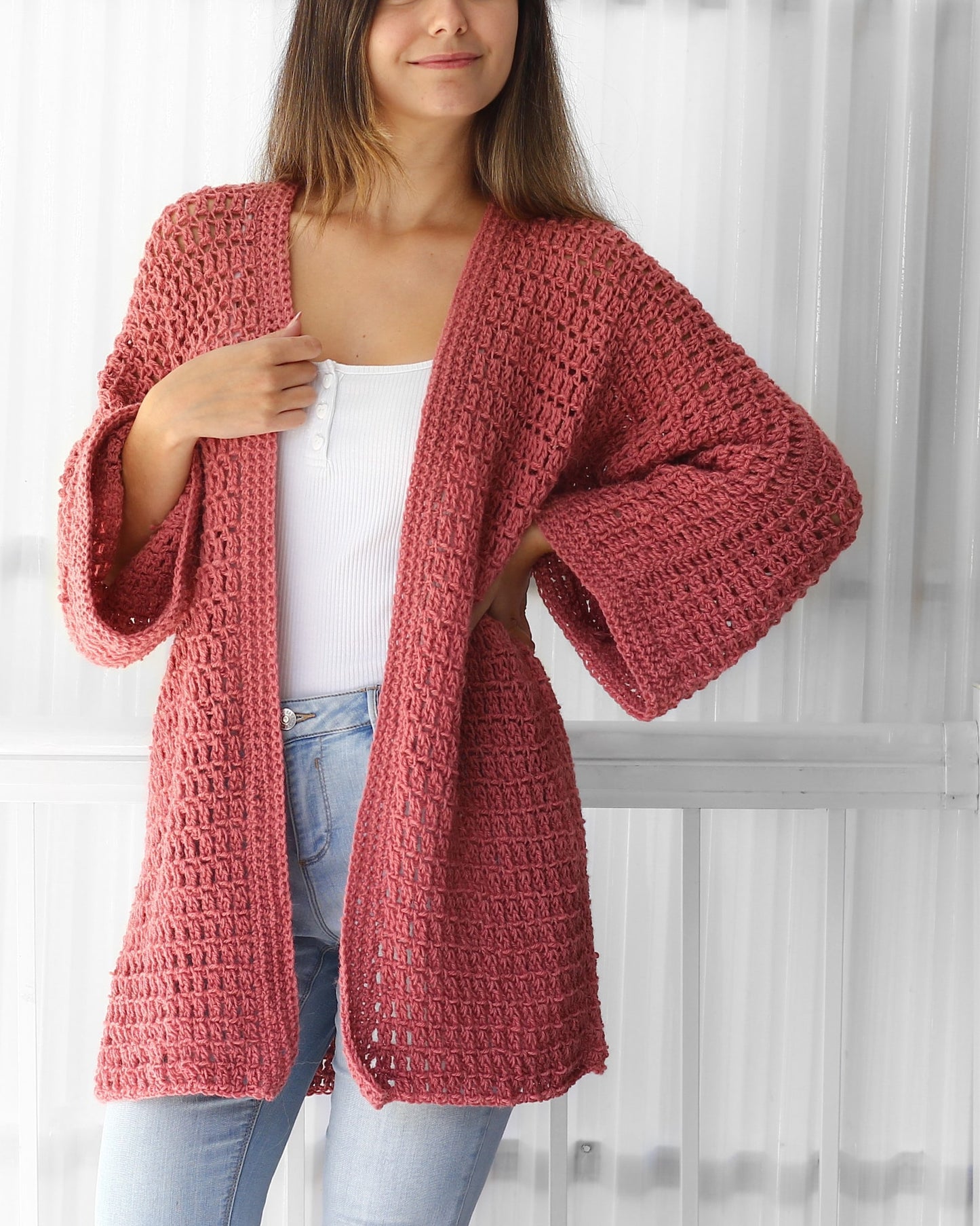 Lacy Texture Cardigan Crochet Pattern - XS to 3XL Sizes