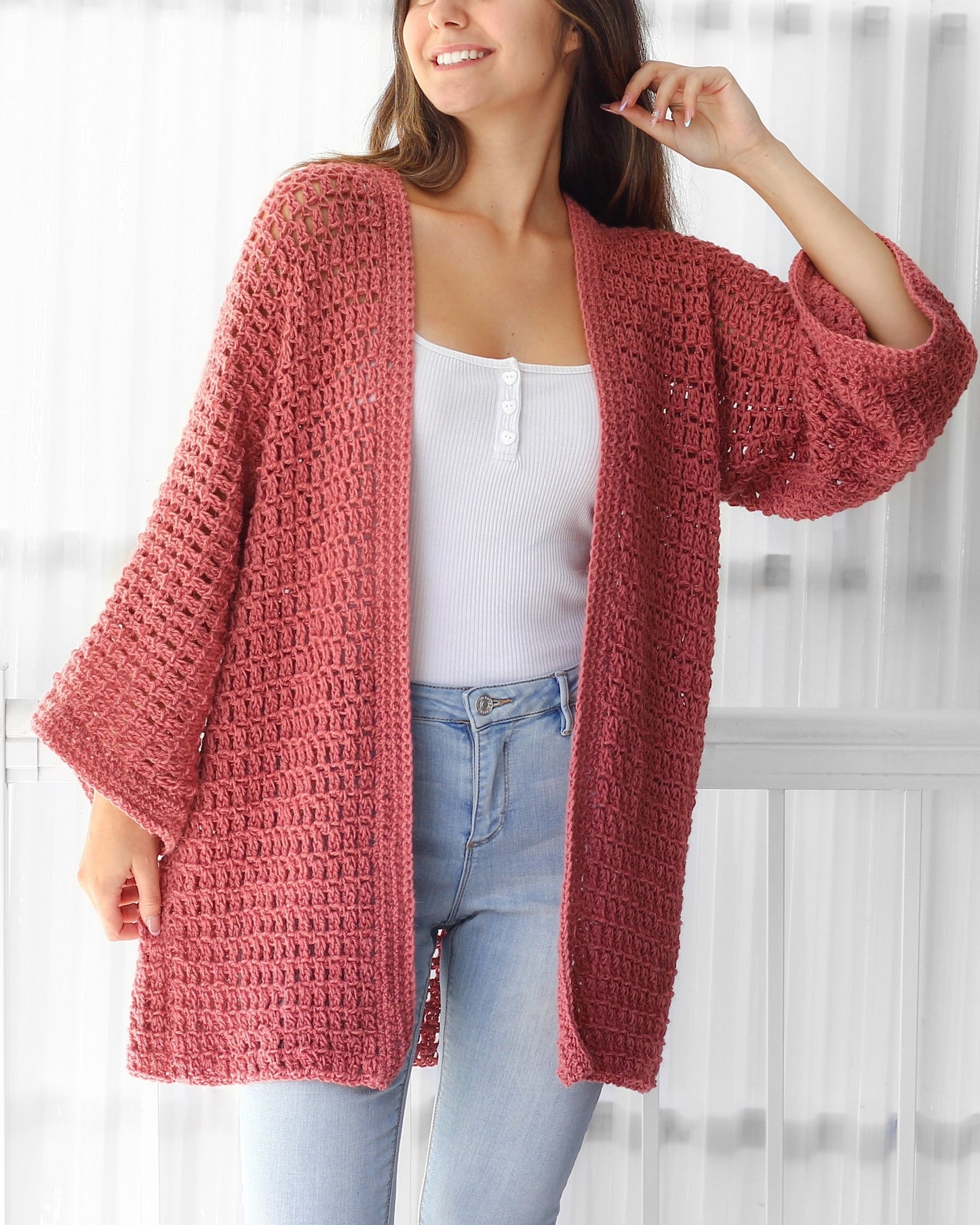 Lacy Texture Cardigan Crochet Pattern - XS to 3XL Sizes