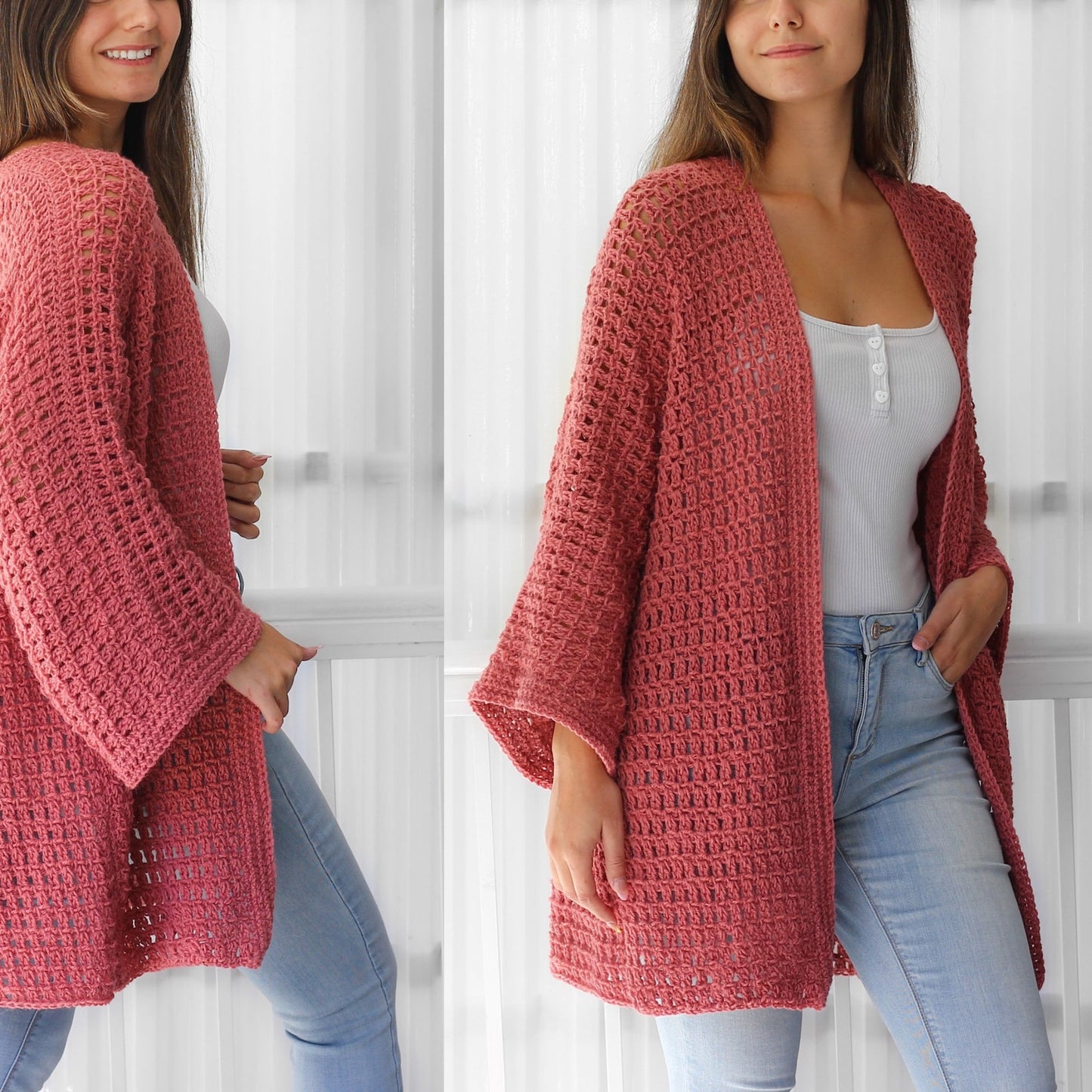 Lacy Texture Cardigan Crochet Pattern - XS to 3XL Sizes