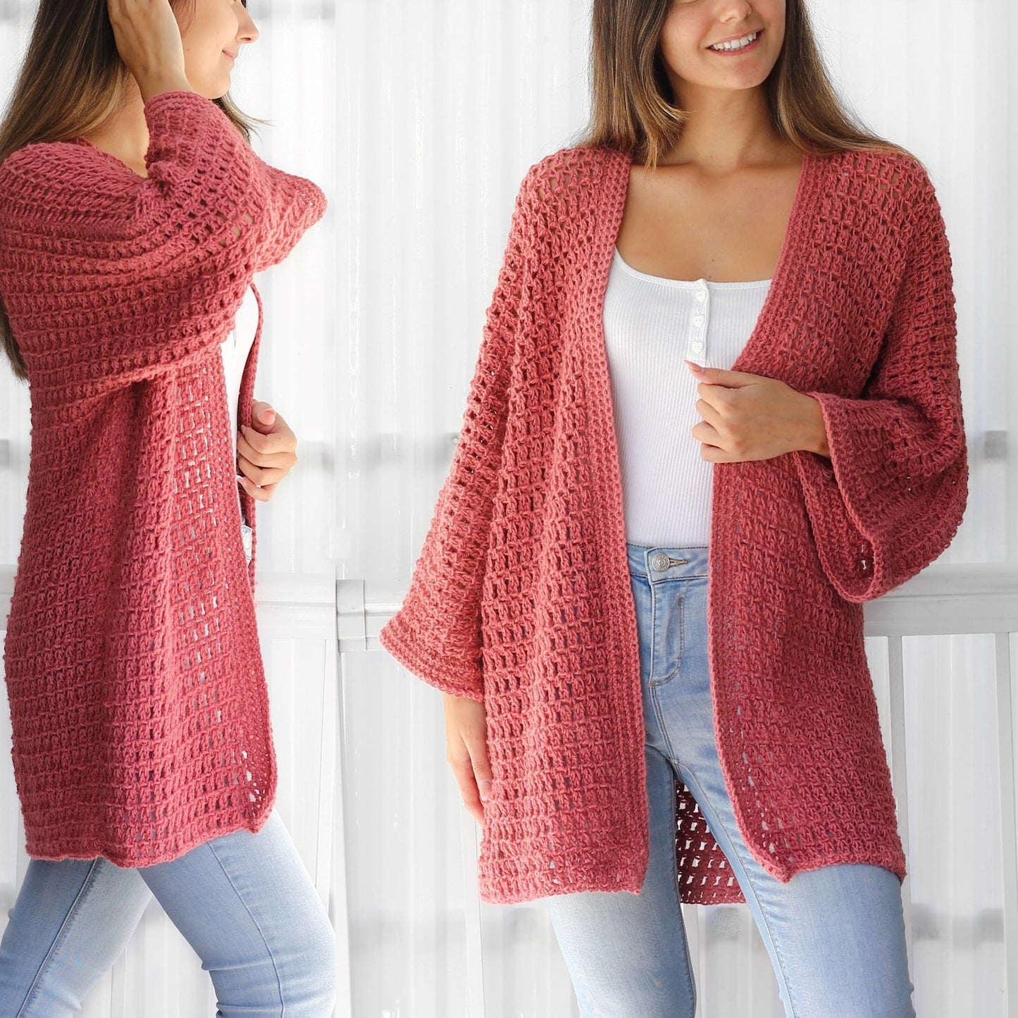 Lacy Texture Cardigan Crochet Pattern - XS to 3XL Sizes