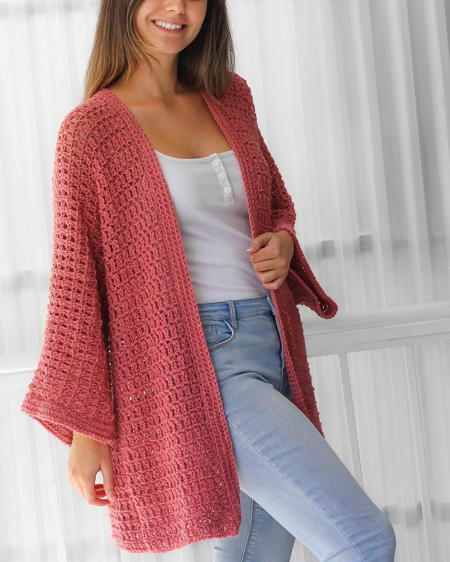 Lacy Texture Cardigan Crochet Pattern - XS to 3XL Sizes