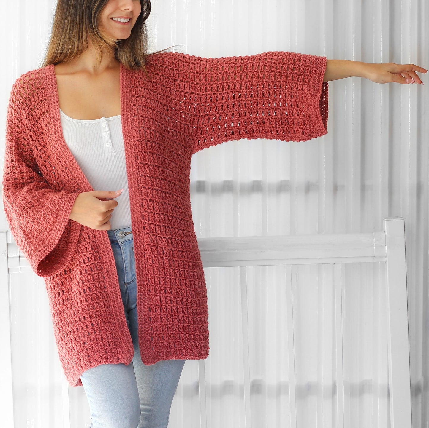 Lacy Texture Cardigan Crochet Pattern - XS to 3XL Sizes