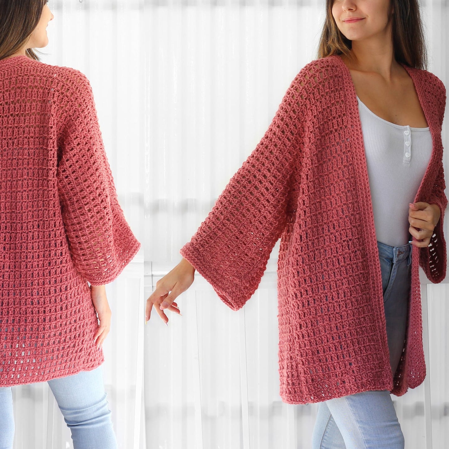 Lacy Texture Cardigan Crochet Pattern - XS to 3XL Sizes