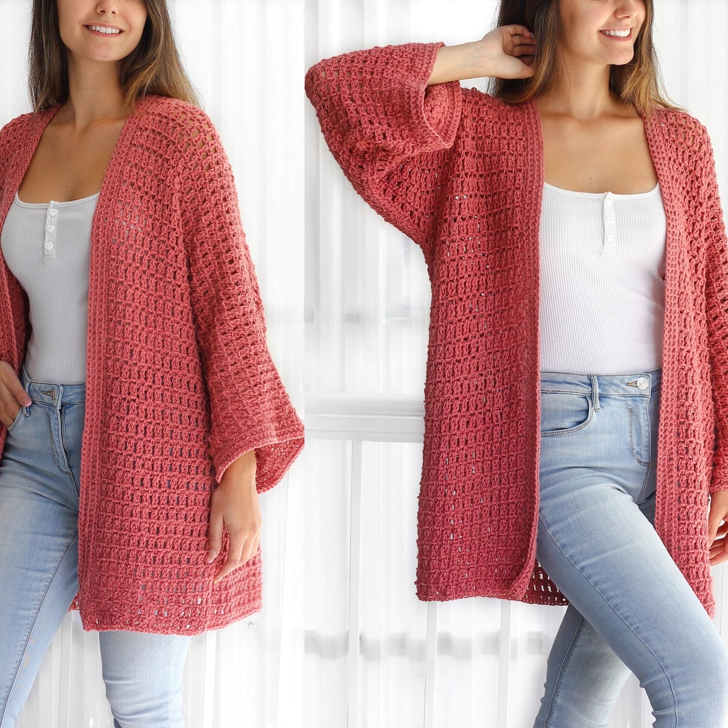 Lacy Texture Cardigan Crochet Pattern - XS to 3XL Sizes