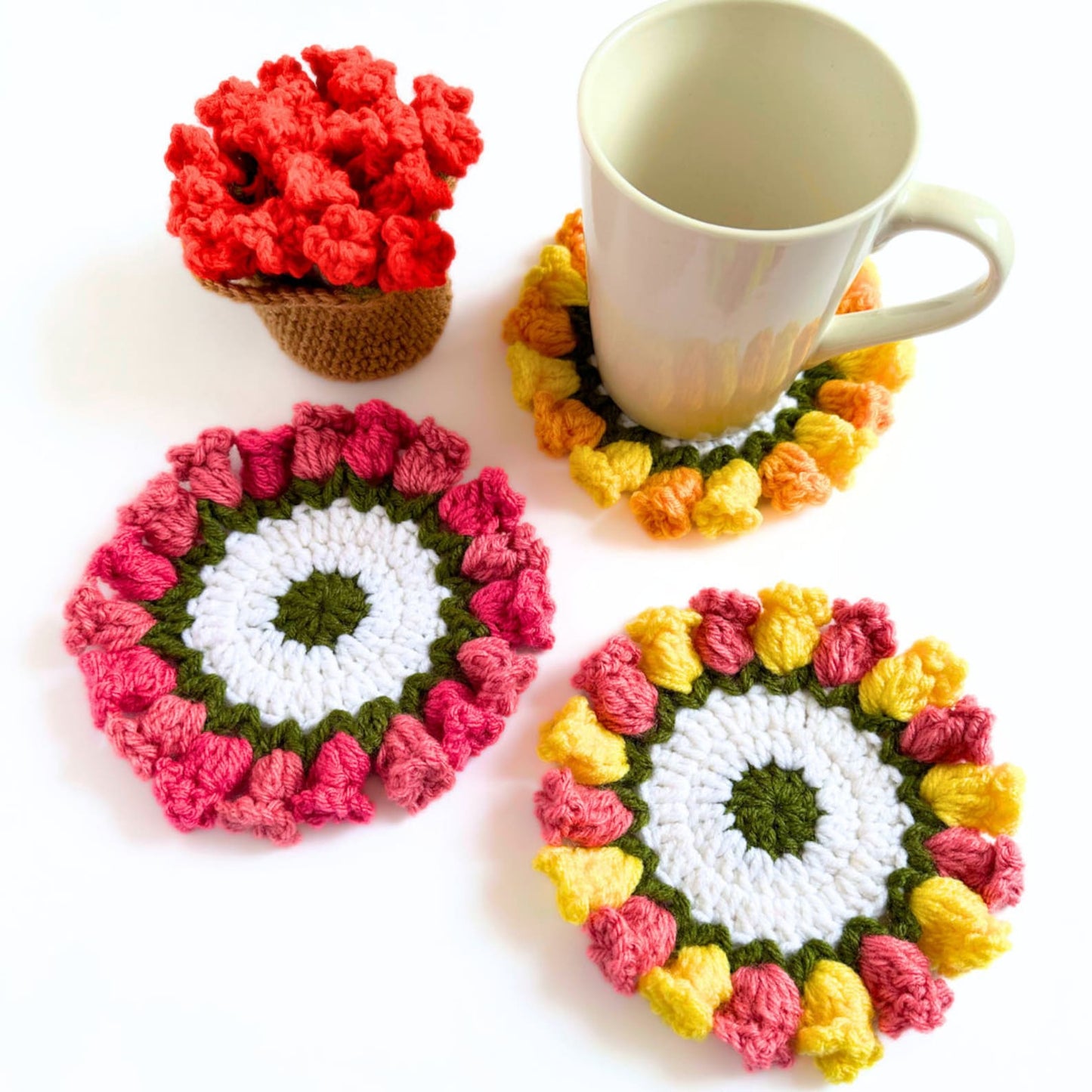 Set Of Flower Coasters Crochet Pattern