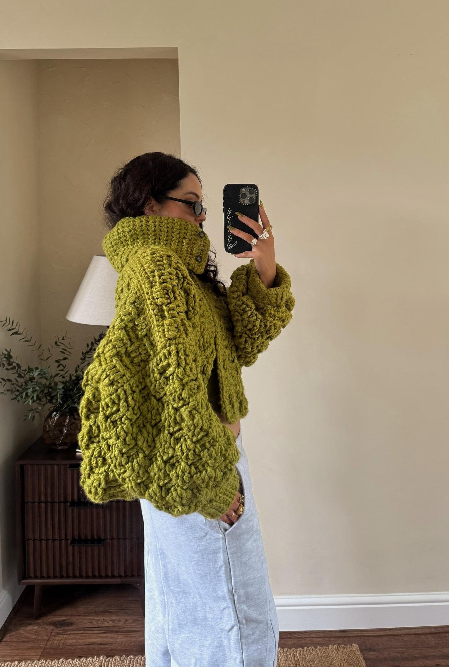 Warm Funnel-Collar Layering Cardigan Crochet Pattern