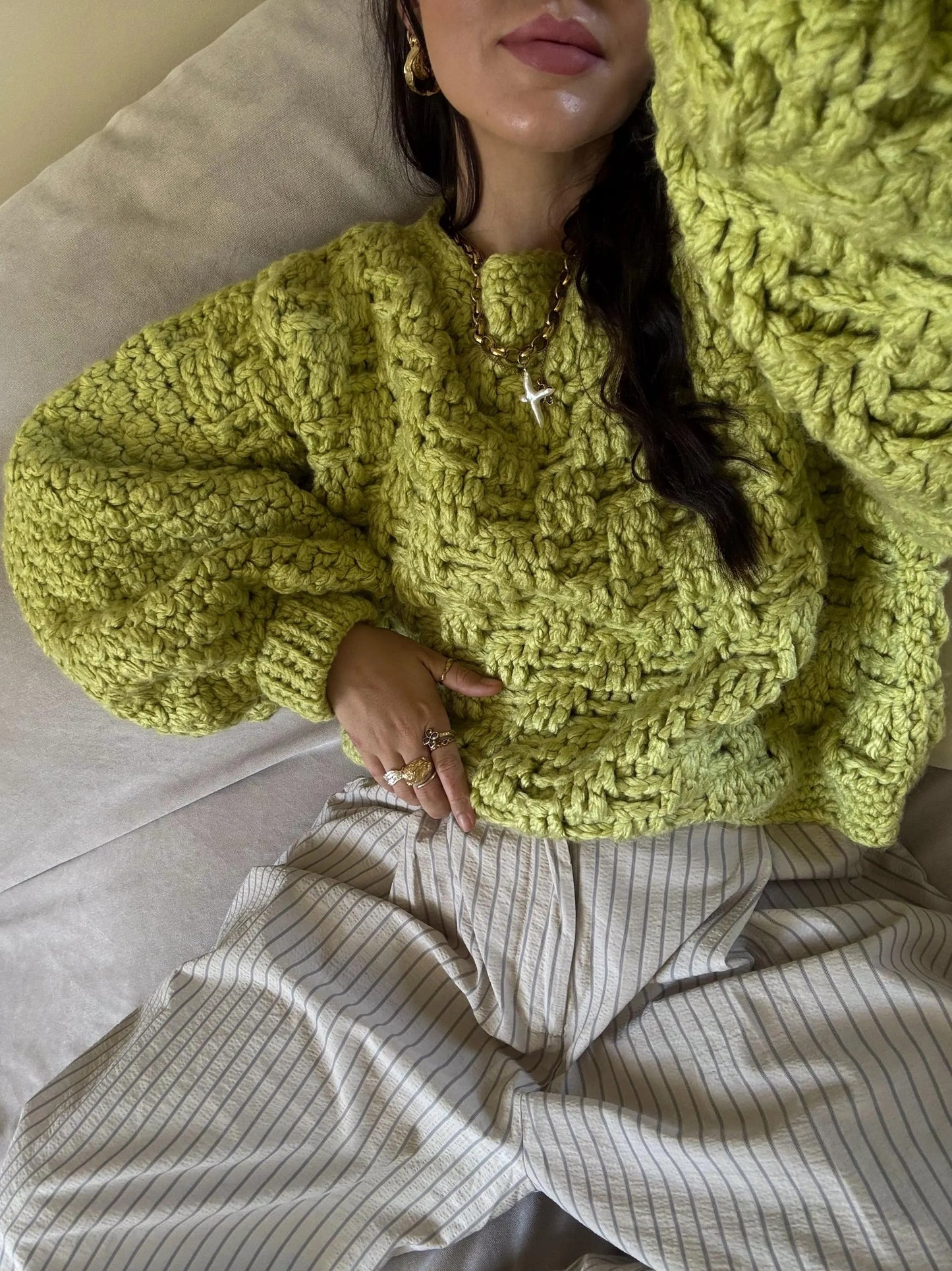 Textured Balloon-Sleeve Jumper Crochet Pattern