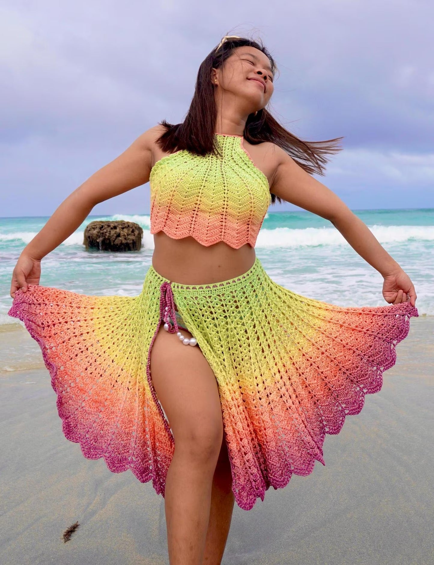 Rainbow Openwork Resort Skirt Crochet Pattern