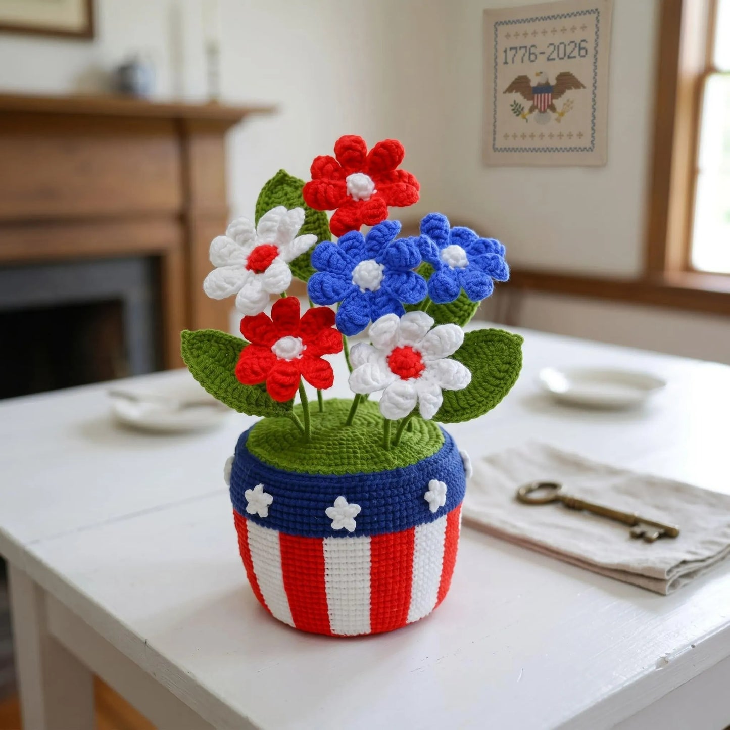 4th of July American Flower Pot Decor Crochet Pattern