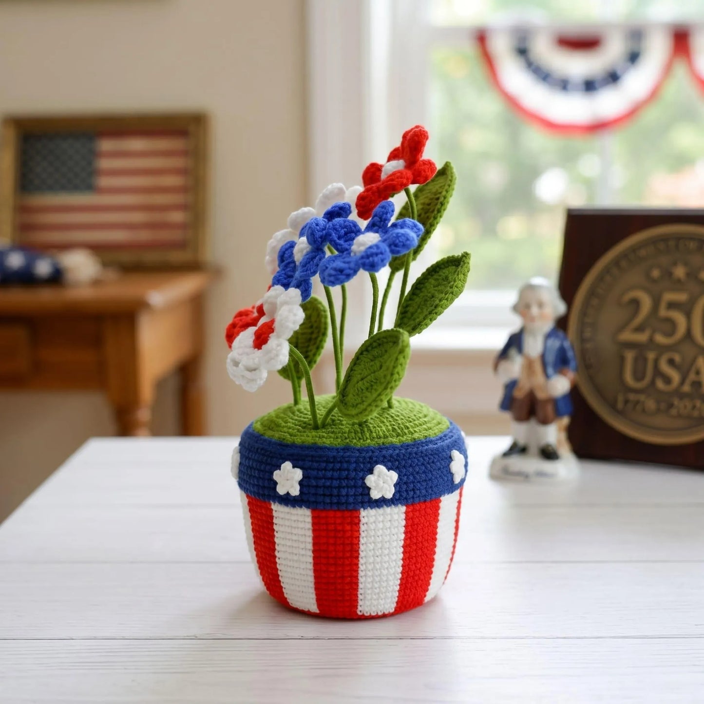 4th of July American Flower Pot Decor Crochet Pattern
