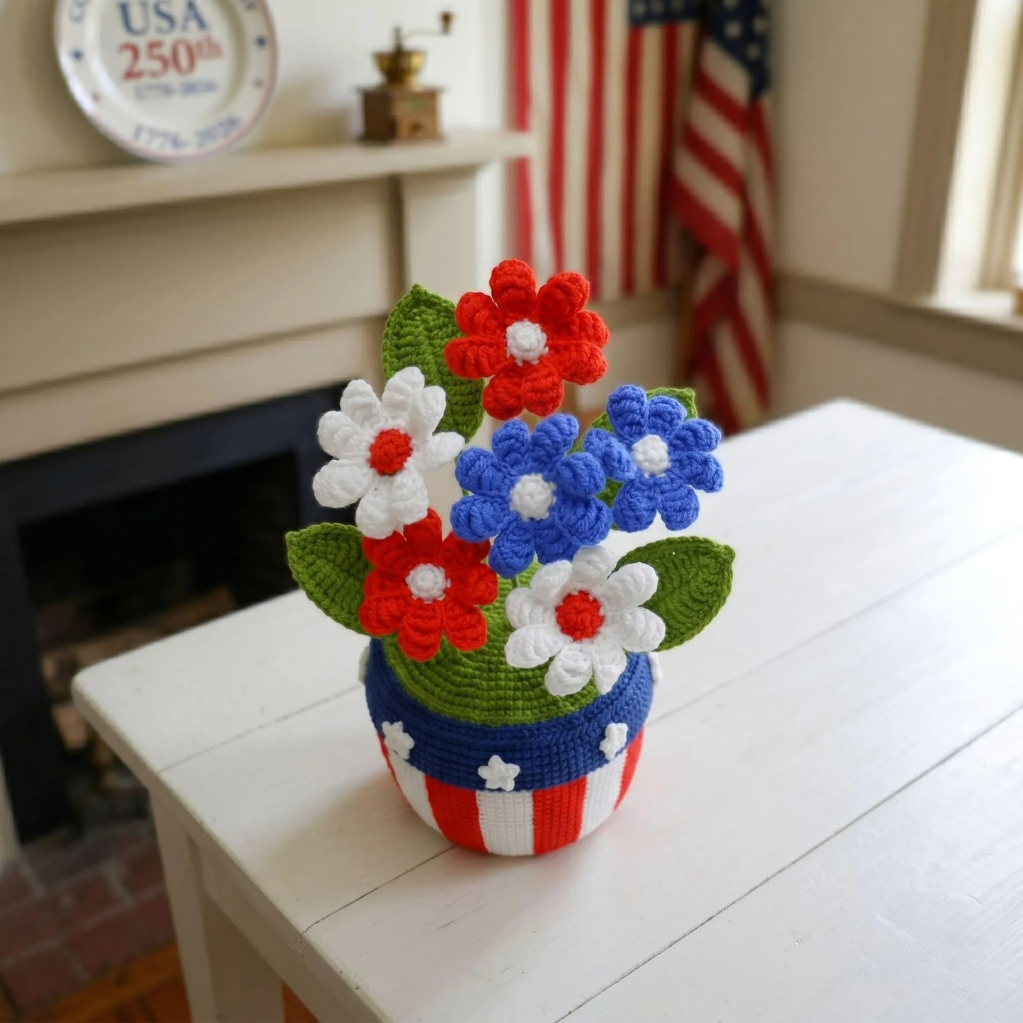 4th of July American Flower Pot Decor Crochet Pattern