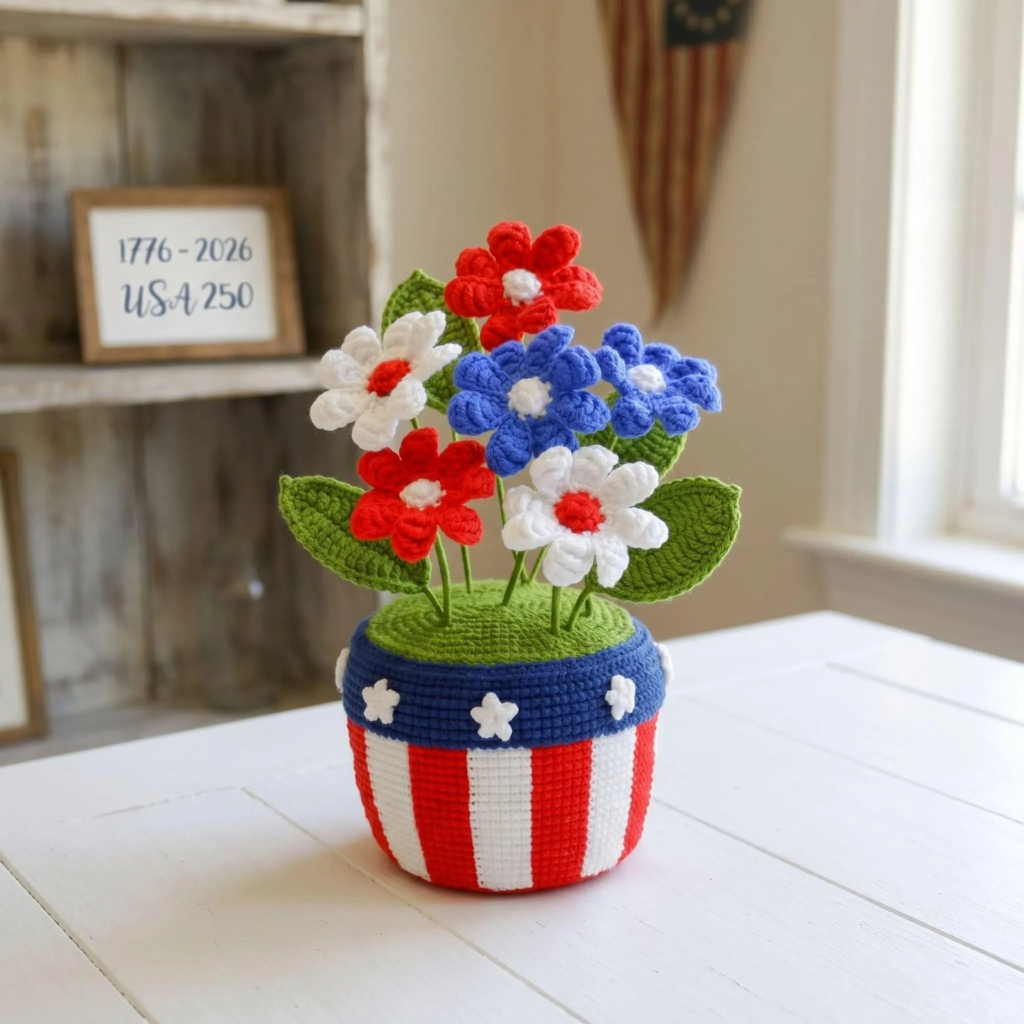 4th of July American Flower Pot Decor Crochet Pattern