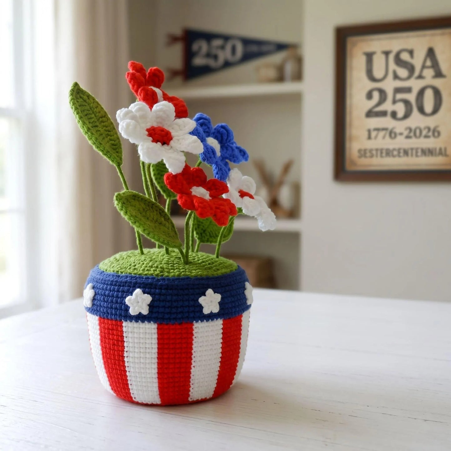 4th of July American Flower Pot Decor Crochet Pattern