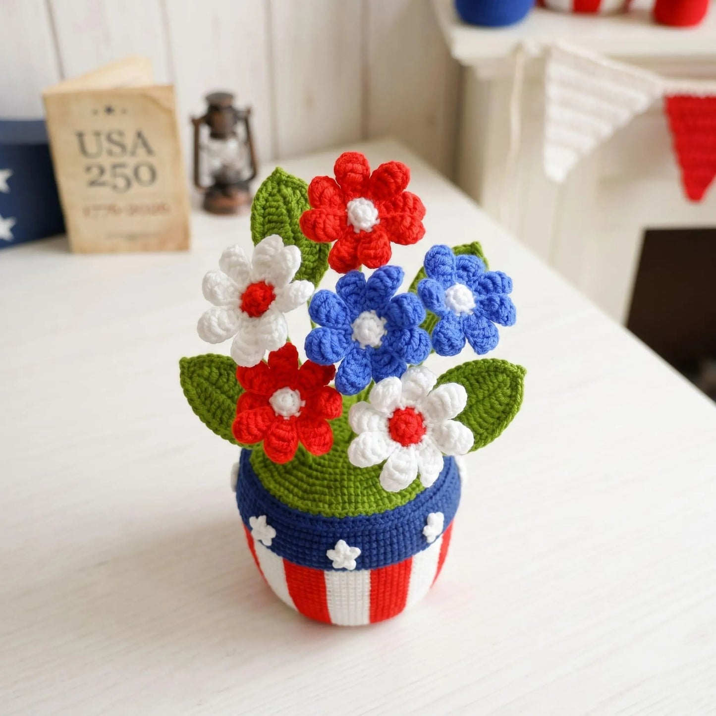 4th of July American Flower Pot Decor Crochet Pattern