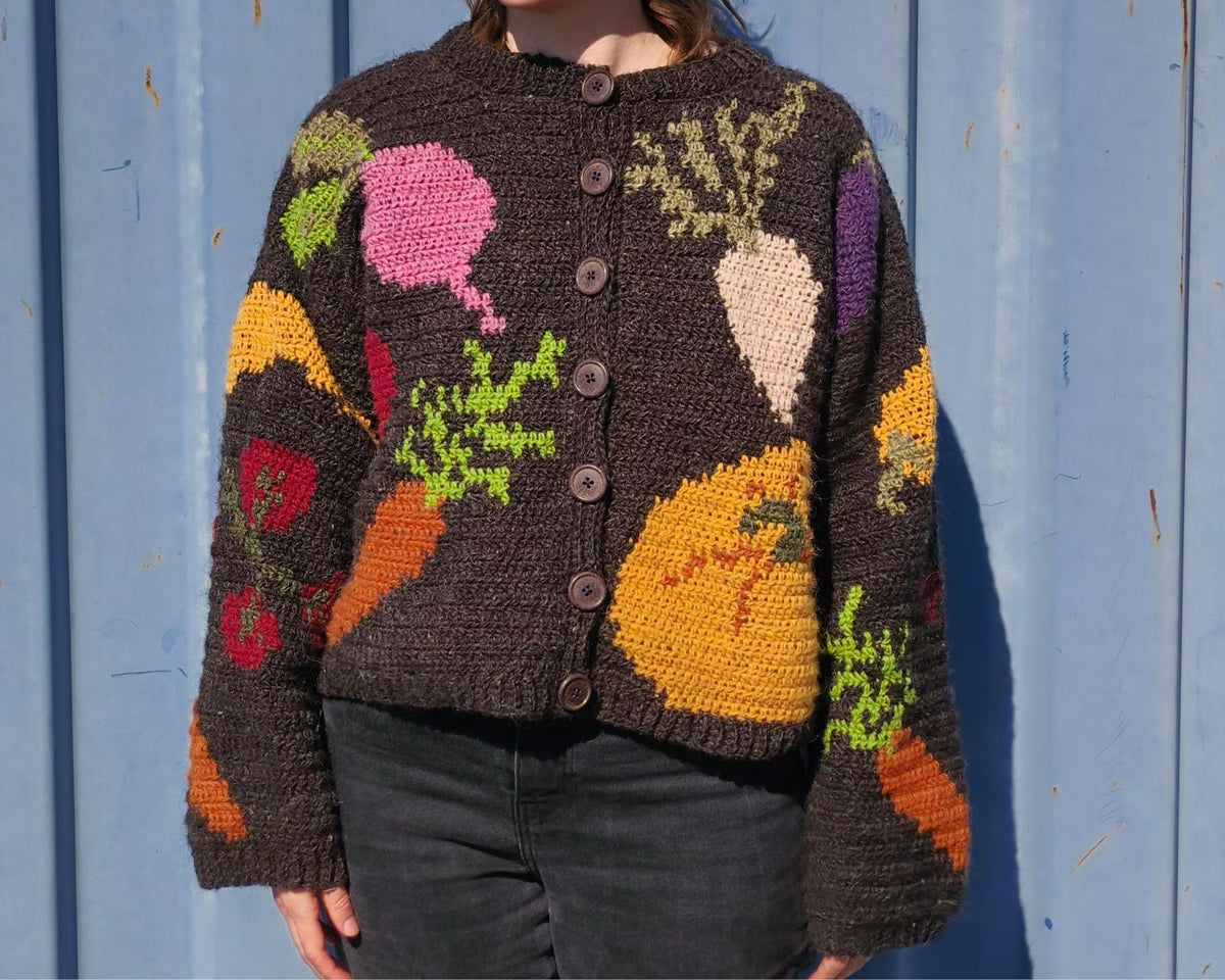Whimsical Harvest Motif Cardigan Crochet Pattern
