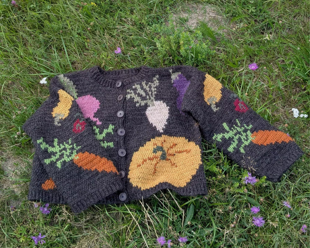 Whimsical Harvest Motif Cardigan Crochet Pattern