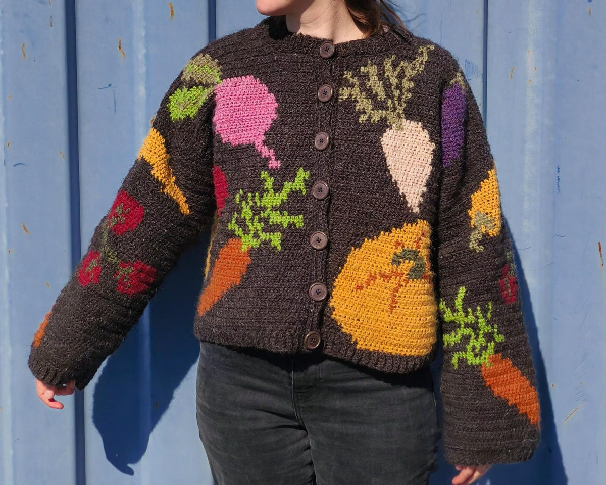 Whimsical Harvest Motif Cardigan Crochet Pattern