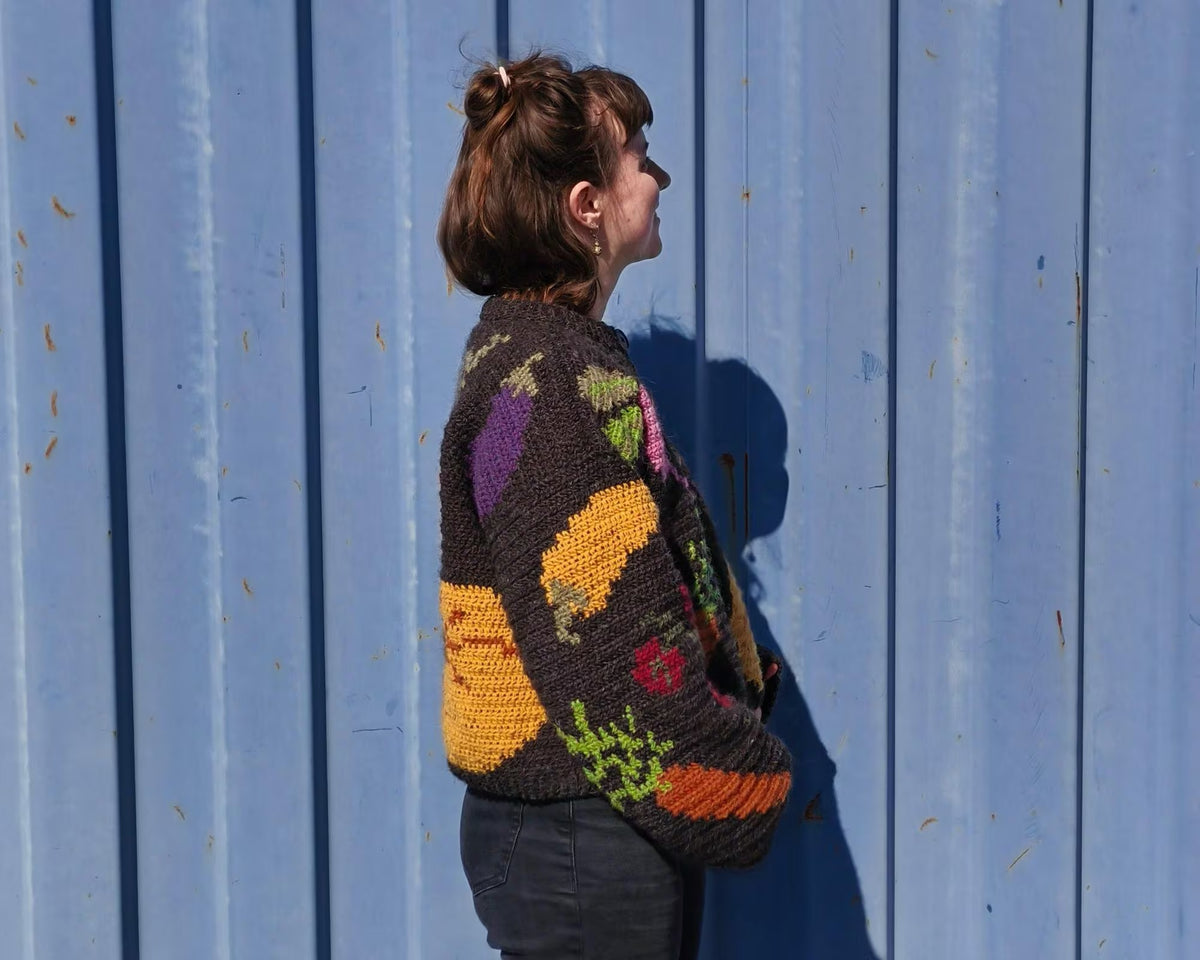 Whimsical Harvest Motif Cardigan Crochet Pattern