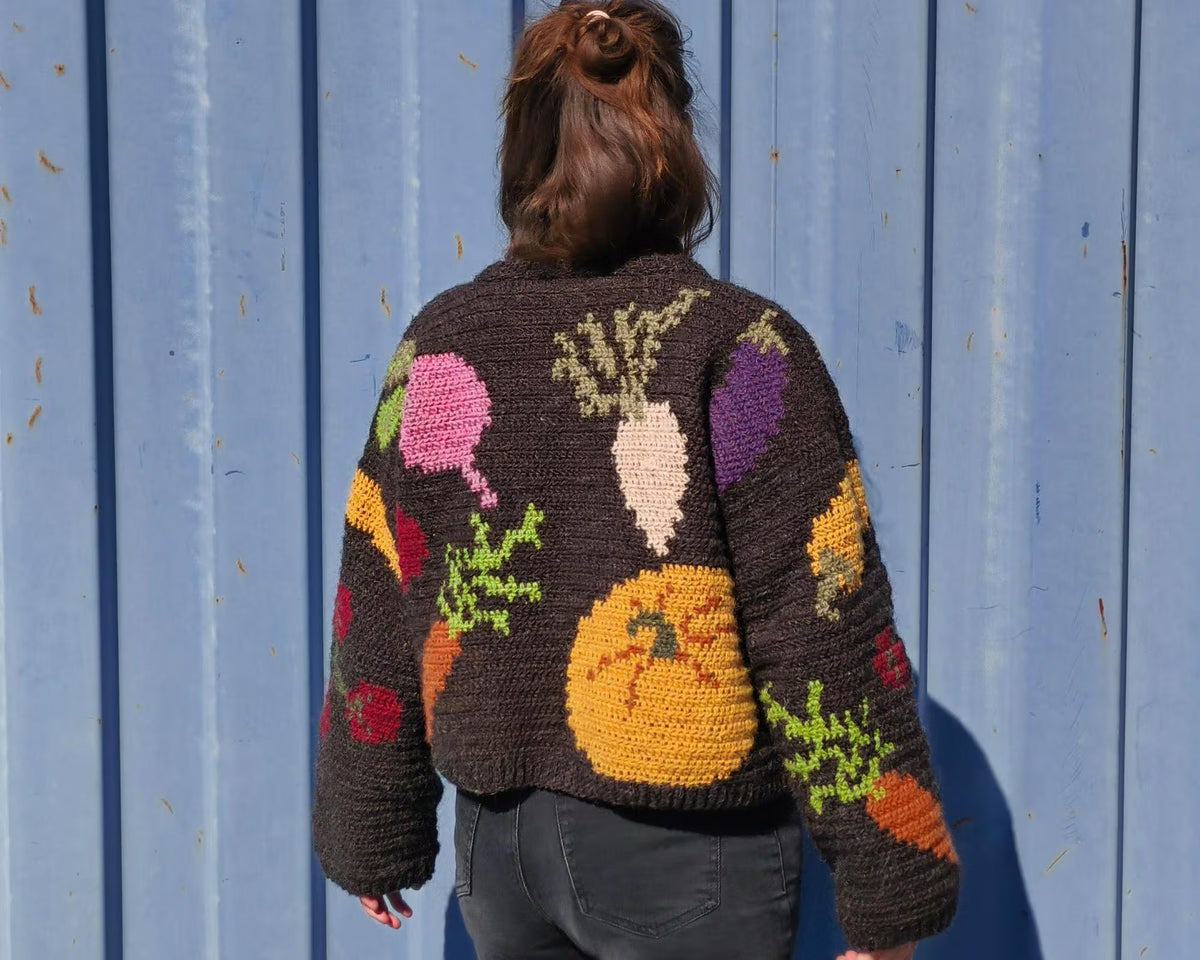 Whimsical Harvest Motif Cardigan Crochet Pattern