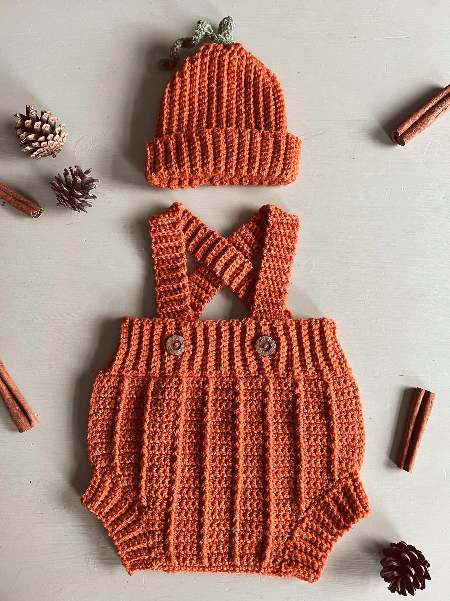 Autumn Harvest Infant Romper Set Crochet Pattern