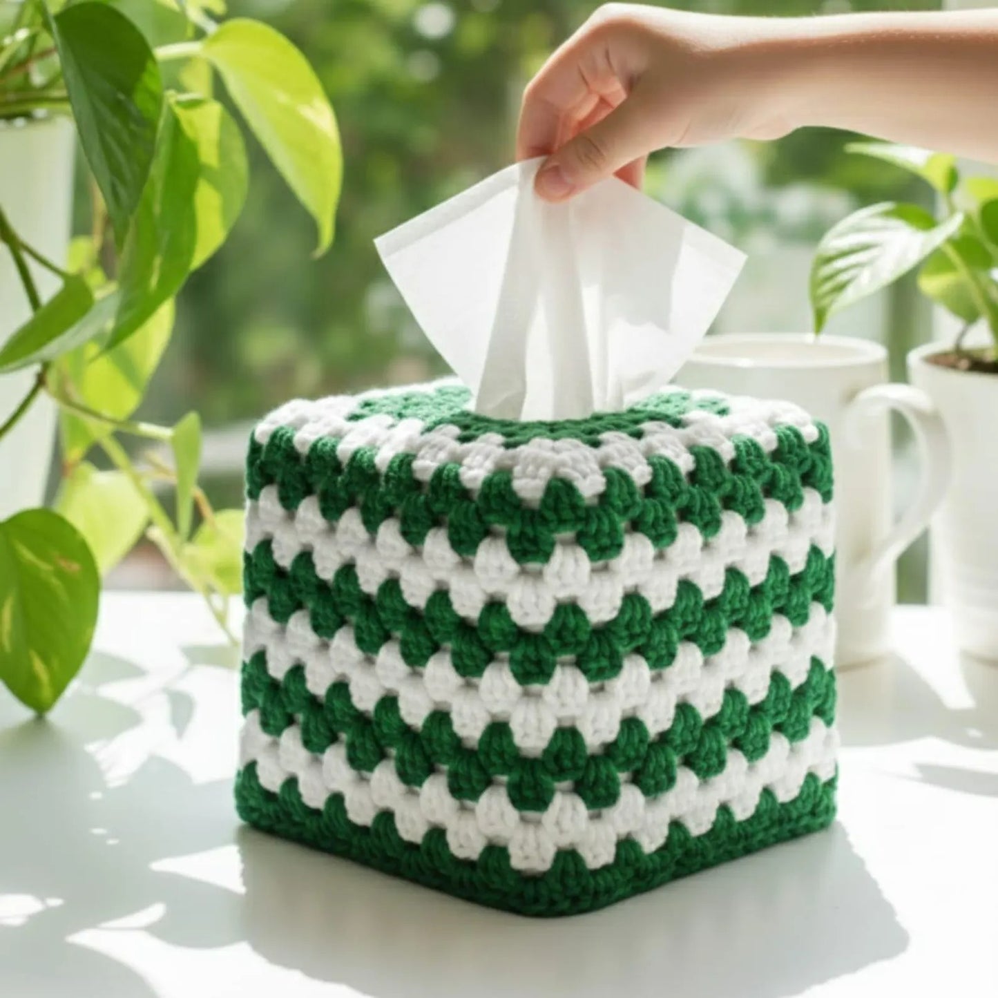 Graphic Tile Tissue Box Cover Crochet Pattern