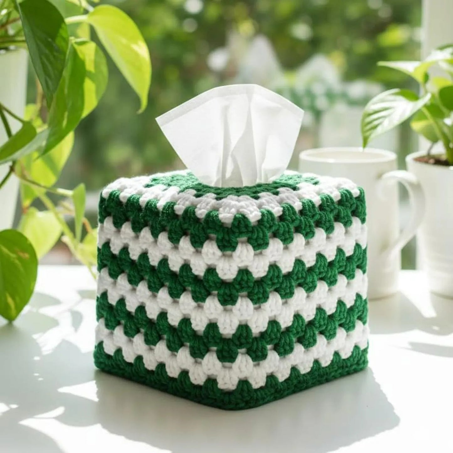 Graphic Tile Tissue Box Cover Crochet Pattern