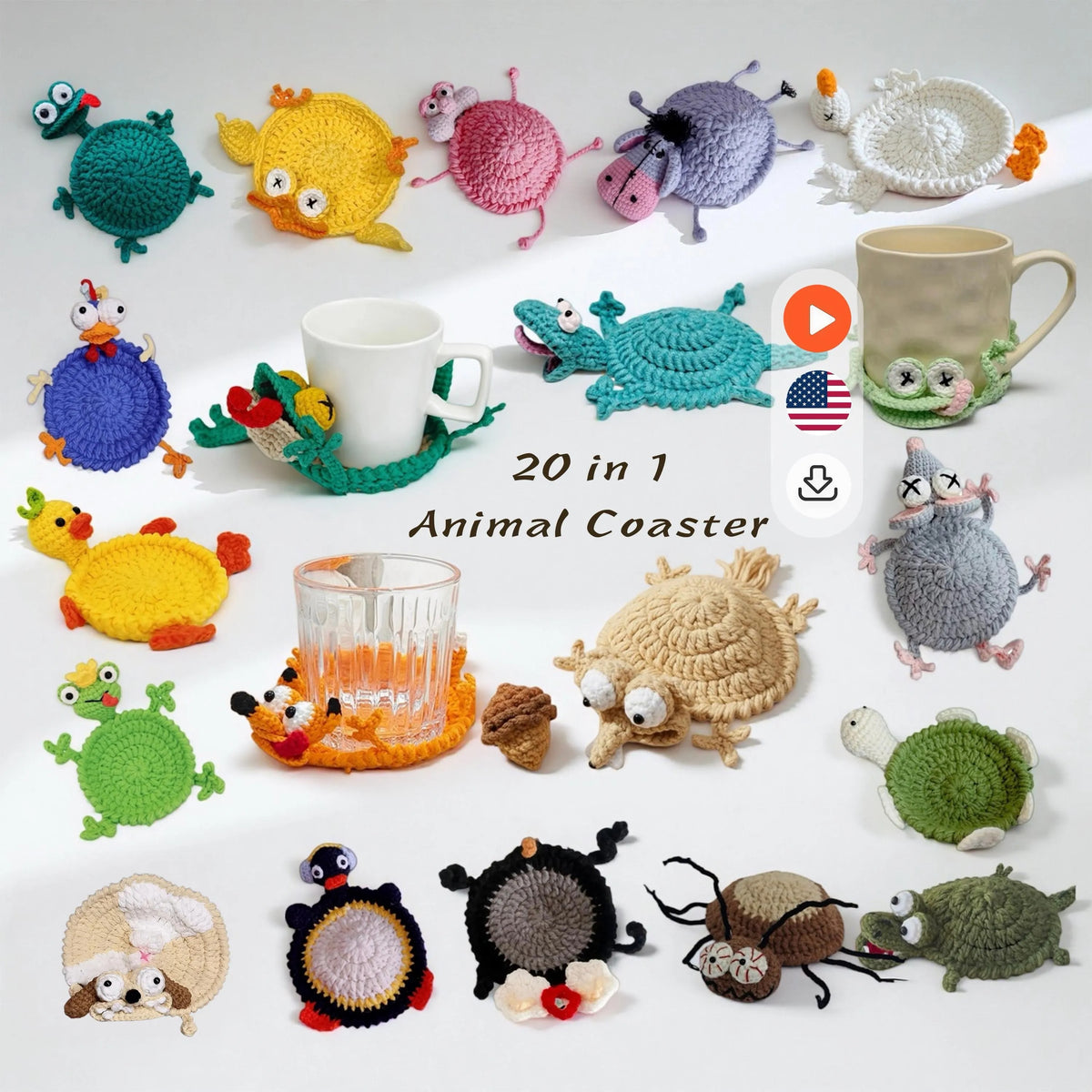 Fun Animal Popup Coasters Crochet Pattern Bundle