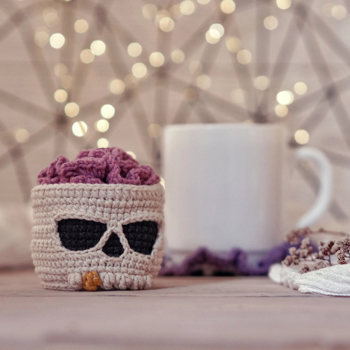 Spooky Skull Drink Coaster Crochet Pattern