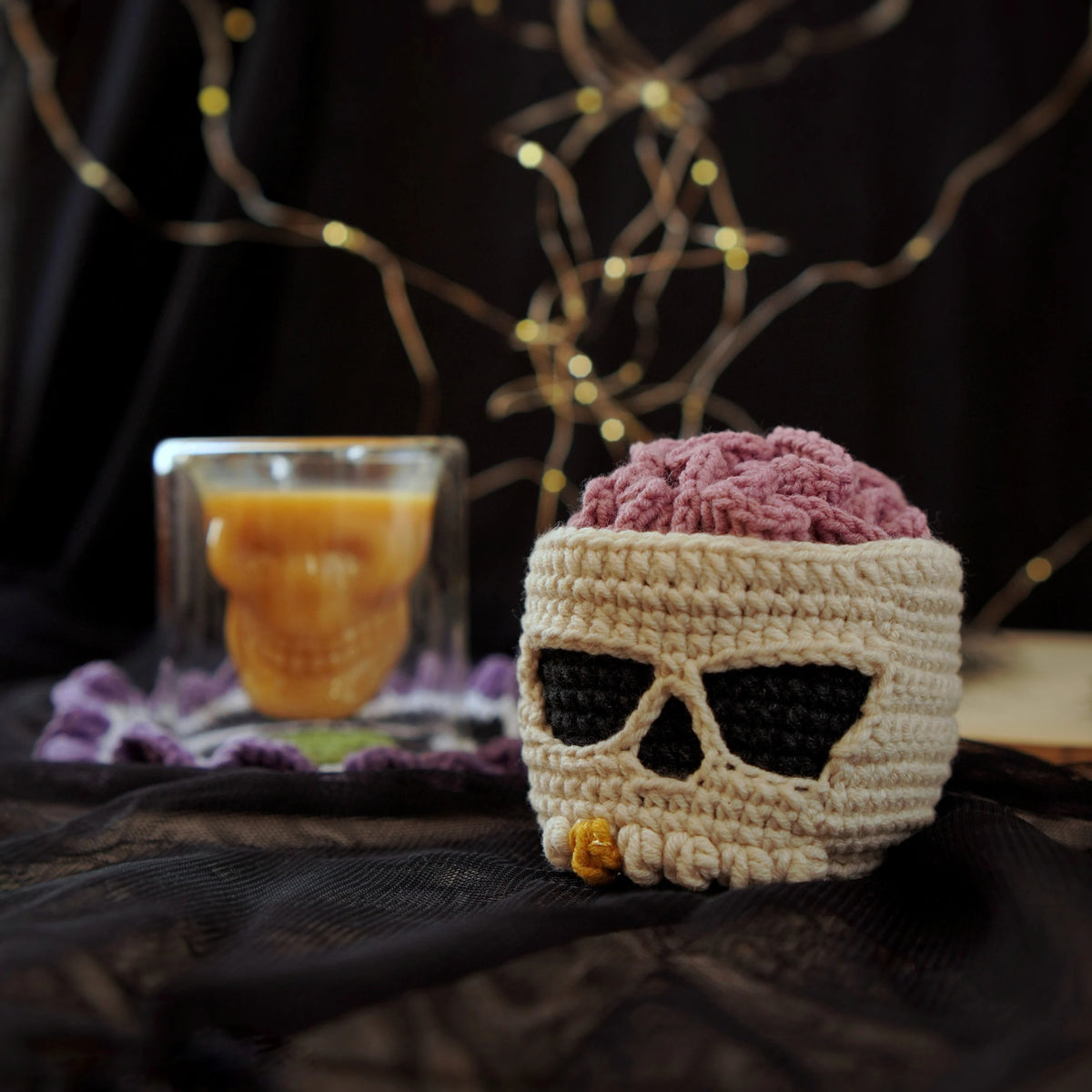 Spooky Skull Drink Coaster Crochet Pattern