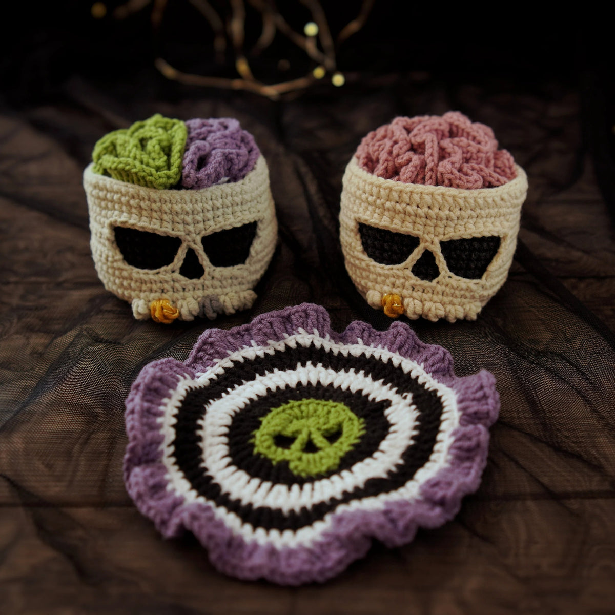 Spooky Skull Drink Coaster Crochet Pattern