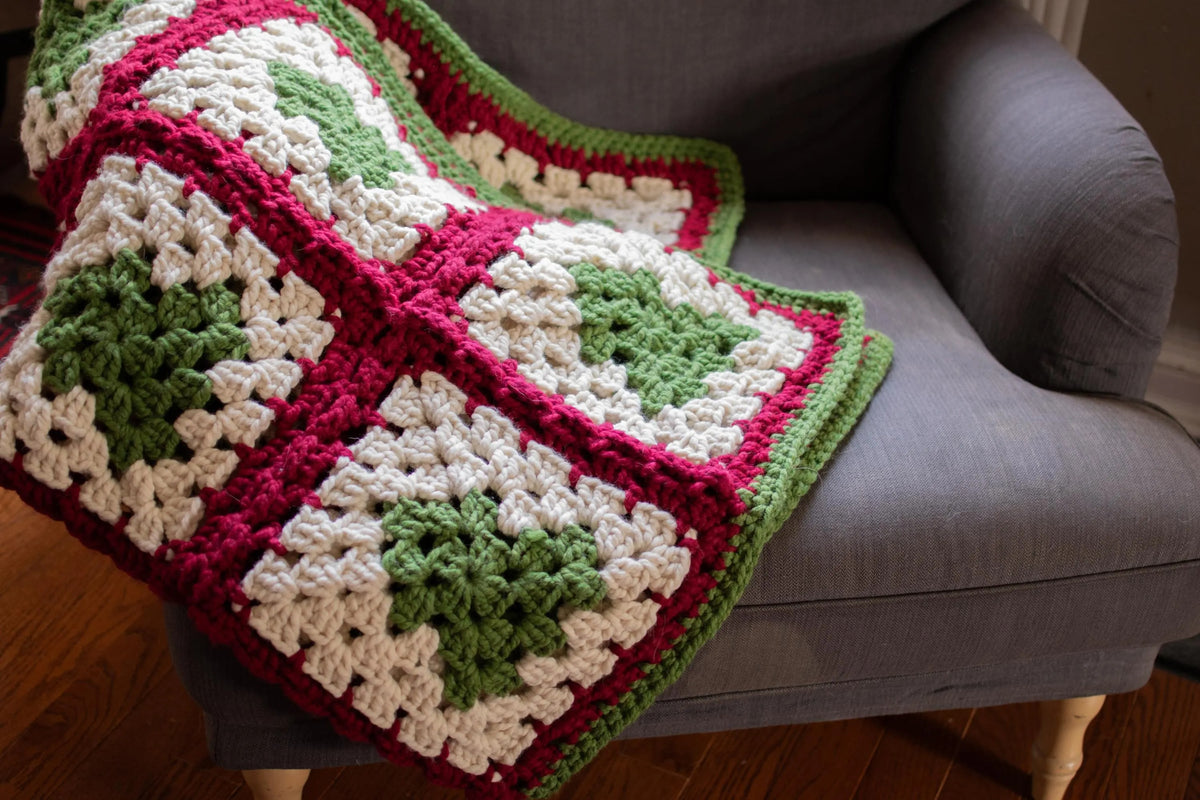 Cozy Christmas Tree Granny Square Blanket Crochet Pattern
