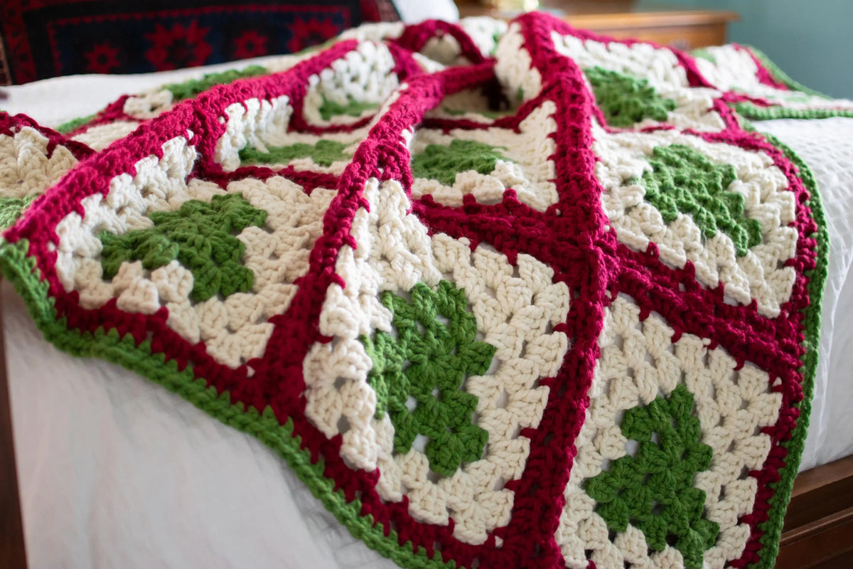 Cozy Christmas Tree Granny Square Blanket Crochet Pattern