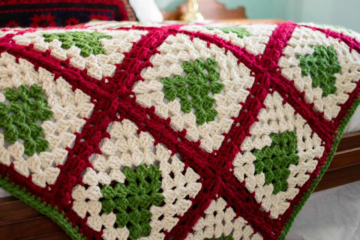 Cozy Christmas Tree Granny Square Blanket Crochet Pattern