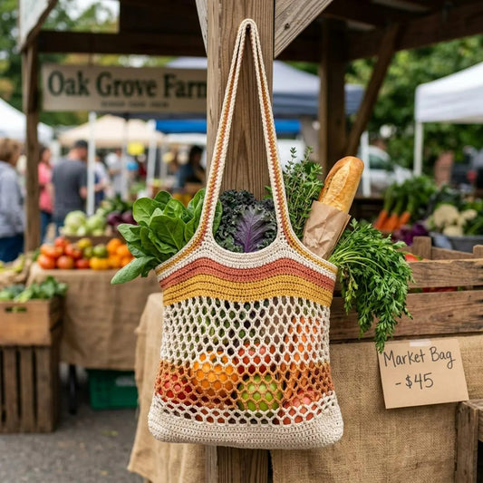 Multi-colored Market Mesh Bag Crochet Pattern