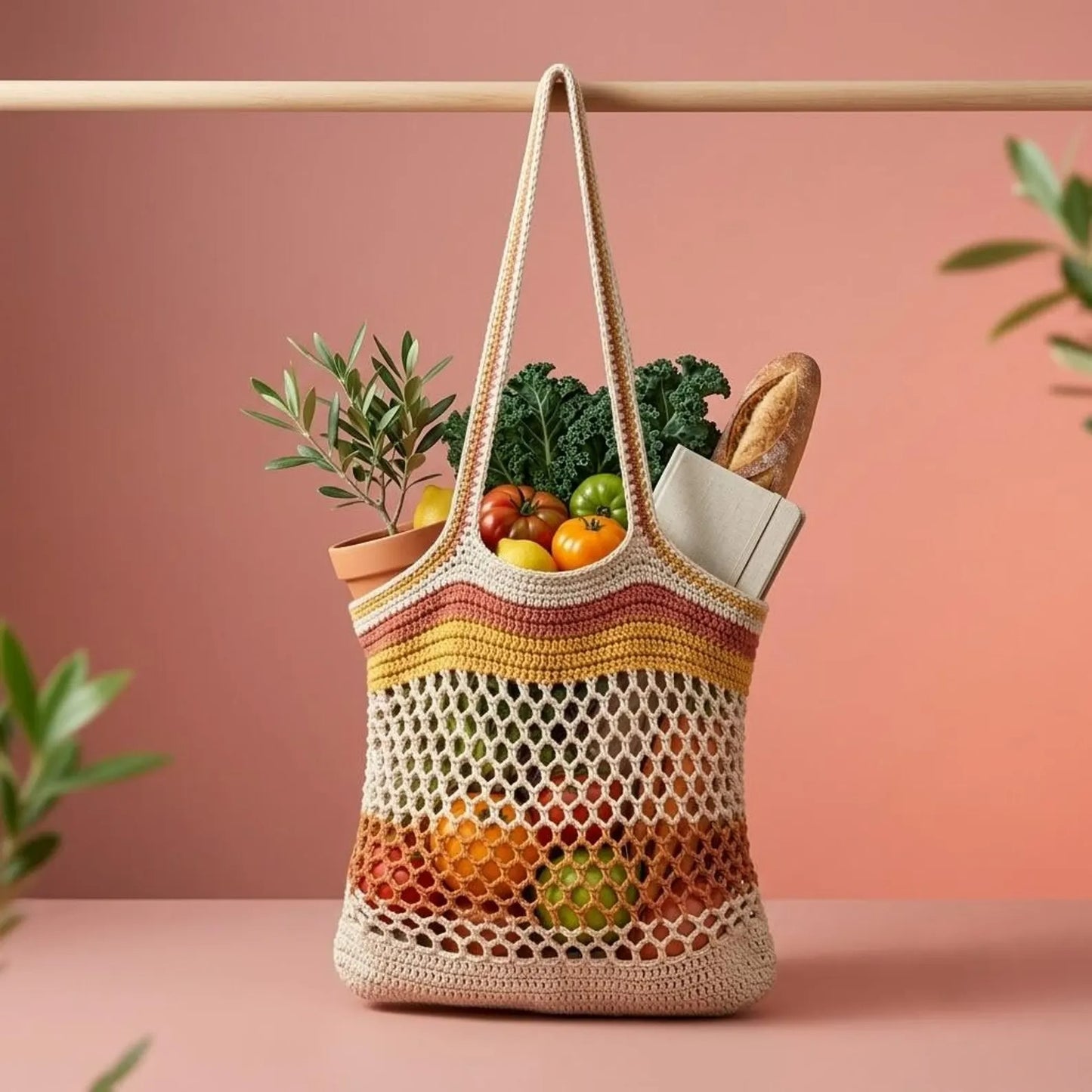 Multi-colored Market Mesh Bag Crochet Pattern