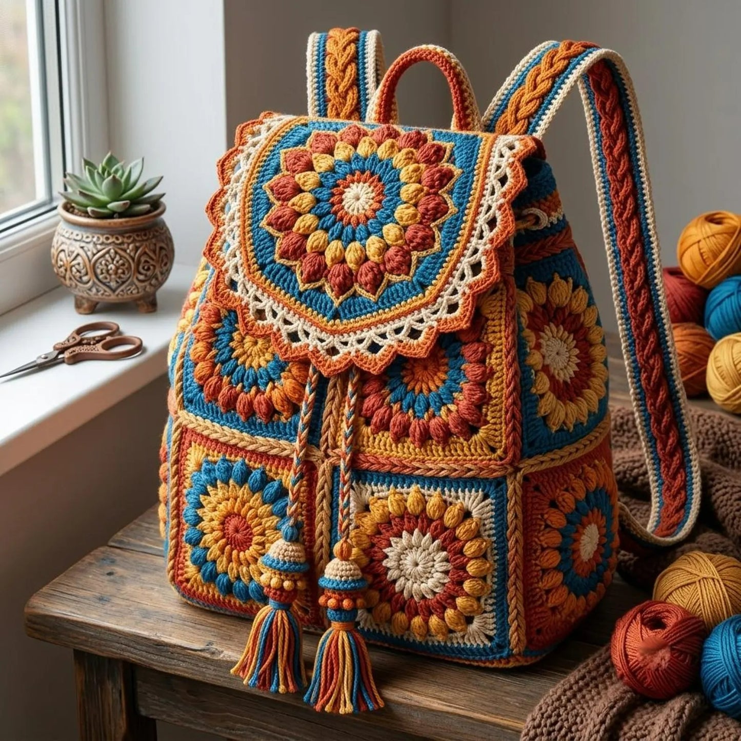 Botanical Motif Adventure Backpack Crochet Pattern