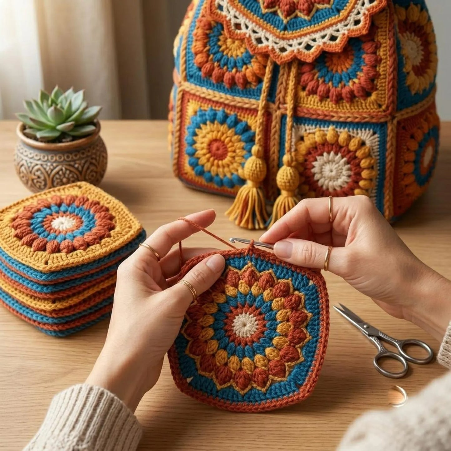 Botanical Motif Adventure Backpack Crochet Pattern