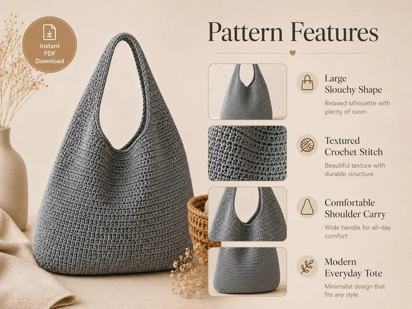 Slouchy Hobo Tote Crochet Pattern