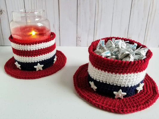 Patriotic Seasonal Bucket Candy Dish Crochet Pattern