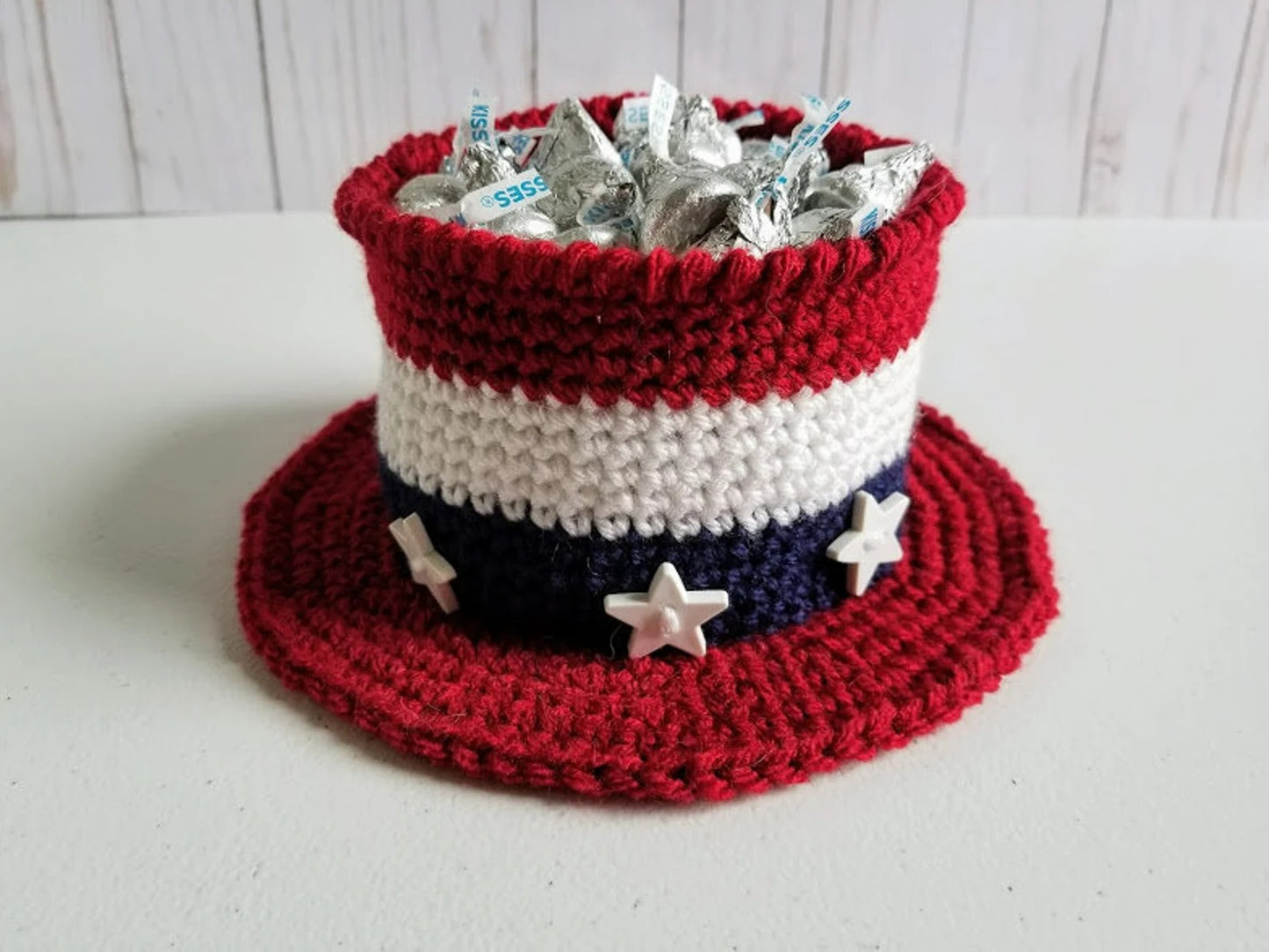 Patriotic Seasonal Bucket Candy Dish Crochet Pattern