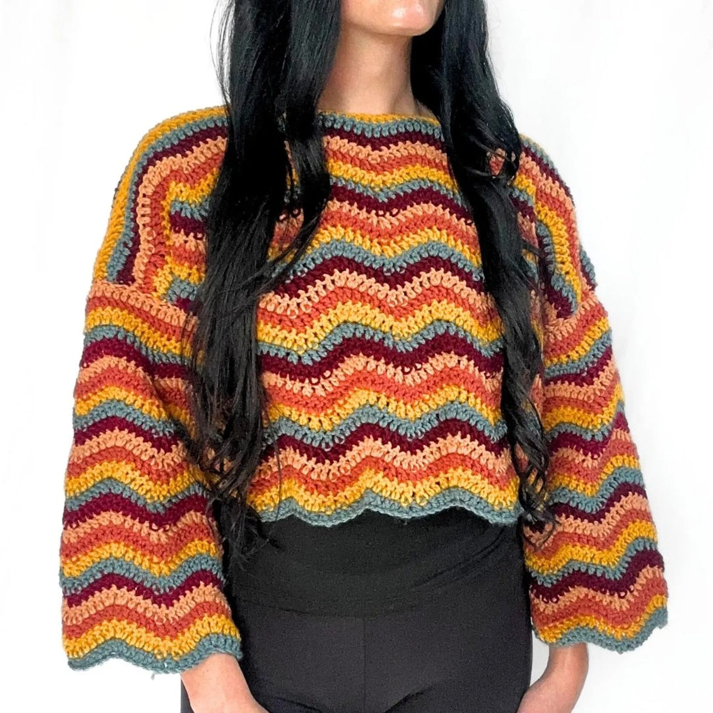 Ripple Texture Cropped Pullover Crochet Pattern